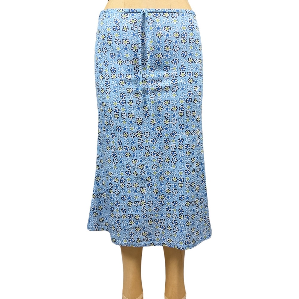 Vintage 90s Blue Daisy Floral Midi Skirt Size S Bias Cut USA Romantic Indie